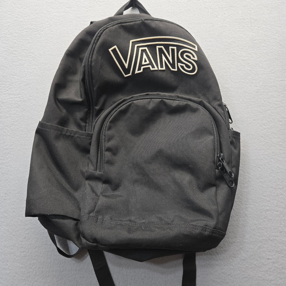 Vans Black Canvas Classic Backpack‎ embroidered logo school travel